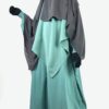 Niqab Classique 150 cm Gris Foncé x Abaya Manches Bouffantes Vert Opaline x Maxi Khimar Classique Vert Opaline by Oummi Abi Moi