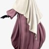 Abaya Bubble Rose Parme x Maxi Khimar Classique Greige by Oummi Abi Moi