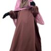 Abaya Manches Bouffantes Taupe Rose x Maxi Hijab Rose Parme by Oummi Abi Moi