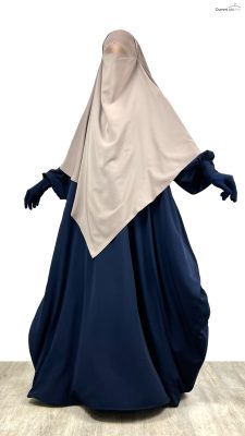 Abaya Bubble Bleu Nuit x Maxi Khimar Classique Greige by Oummi Abi Moi