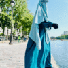 Abaya Manches Bouffantes Vert Émeraude Whool Peach Profil