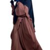 Abaya Bubble Taupe Rosé x Maxi Khimar Taupe Rosé x Niqab 3 Voiles Bleu Nuit Sans Casquette x Gants Tactiles Sans Fleur Bleu by Oummi Abi Moi