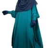 Abaya Bubble WhoolPeach Vert Émeraude x Hijab Rectangle Bleu Nuit x Half Niqab Bleu Nuit x Gants Tactiles Sans Fleur Bleu Nuit by Oummi Abi Moi