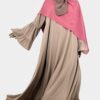 Abaya Caly Taupe Nude x Hijab Rectangle Vieux Rose x Half Niqab Taupe By Oummi Abi Moi