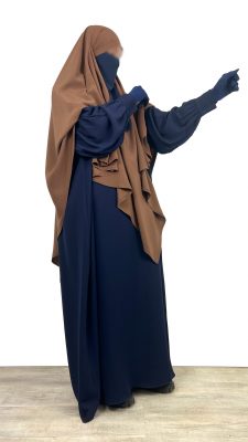 Sleeve-Buffy-Abaya-Caviary-Dark-Blue-x-Maxi-Khimar-Moka-x-Half-Niqab-Blue-x-Tactiles-Gloves-Without-Flower-Blue-Marine-By-Oummi-Abi-Mo