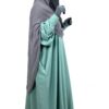 Abaya Sleeve Buffy Opaline Green Profil x Maxi Hijab XXL Grey Pearl x Half Niqab Grey by Oummi Abi Moi