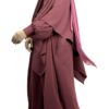Abaya Manches Bouffantes WhoolPeach Bois de Rose x Khimar 3 Voiles Bois de Rose x Gants Tactiles Sans Fleur Taupe by Oummi Abi Moi