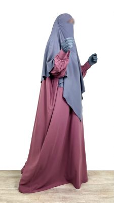 Abaya Manches Bouffantes WhoolPeach Rose Parme x Maxi Khimar Classique Gris Lilas By Oummi Abi Moi