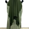 Abaya Saoudienne Olive x Khimar Double Kaki x Gants Tactiles Noir Sans Fleur By Oummi Abi Moi