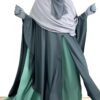 Abaya Saudi Opaline Green x Cap Dark Grey x Maxi Hijab XXL Grey Pearl x Half Niqab Grey by Oummi Abi Moi