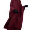 Jilbab 2 Pièces Bordeaux x Gants Tactiles Sans Fleur Noir By Oummi Abi Moi