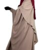 Kimocape Taupe Nude x Maxi Khimar Taupe Nude x Niqab 3 Voiles Casquette Bordeaux x Gants Tactiles Fleur Marron By Oummi Abi Moi
