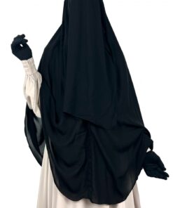 Niqab à Clips 130 Sans Casquette x Abaya Bubble WhoolPeach Greige x Gants Tactiles Sans Fleur Noir by Oummi Abi Moi