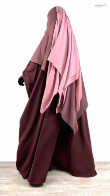 Maxi Khimar 3 Voiles Taupe Rosé Mousseline Vieux Rose x Abaya Saoudienne Bois de Rose by Oummi Abi Moi