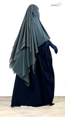 Abaya Saoudienne Caviary Bleu Nuit x Maxi Khimar 3 Voiles Gris Foncé By Oummi Abi Moi