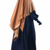 Khimar 3 Voiles Camel Mousseline Camel Cuivré x Abaya Bubble Bleu Nuit by Oummi Abi Moi