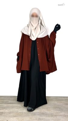 Chemise Anisley Marron Rouille x Sous Abaya Noir x Maxi Hijab XXL Greige by Oummi Abi Moi