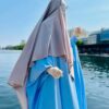 Abaya Saoudienne Whool Peach Bleu Ciel x Khimar Double Whool Peach Greige by Oummi Abi Moi