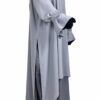 Tunique Assouan Premium Gris Perle x Abaya Manches Bouffantes Gris Lilas x Maxi Hijab XXL Noir by Oummi Abi Moi