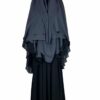Cape Melissa Mousseline Premium Gris Foncé x Tunique Anisley Noire x Jupe Porte Feuille Noire by Oummi Abi Moi