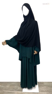 Chemise Anisley Premium Vert Intense x Jupe Porte Feuille Premium Vert Intense x Maxi Hijab XXL Noir by Oummi Abi Moi