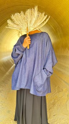 Tunique Anisley Denim x Jupe Portefeuille WhoolPeach Noir by Oummi Abi Moi