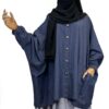 Chemise Anisley Denim x Abaya Saoudienne WhoolPeach Premium Gris Lilas x Maxi Hijab XXL Noir by Oummi Abi Moi
