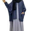 Chemise Anisley Denim x Abaya WhoolPeach Premium Gris Lilas x Maxi Hijab XXL Noir by Oummi Abi Moi