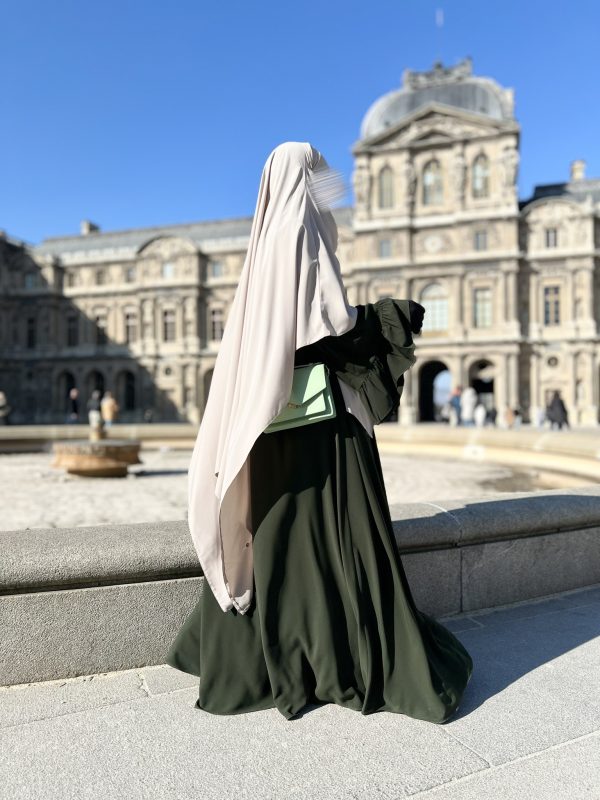 Khimar Double Greige x Abaya Caly Kaki by Oummi Abi Moi