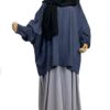 Tunique Anisley Denim x Abaya Saoudienne WhoolPeach Premium Gris Lilas x Maxi Hijab XXL Noir by Oummi Abi Moi
